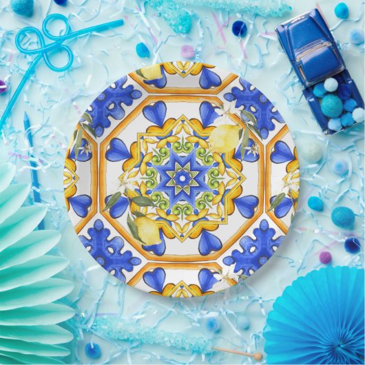 Siciliaanse stijl, citroenen, majolica papieren bordje (Feest)