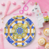 Siciliaanse stijl, citroenen, majolica papieren bordje (Feest)