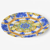 Siciliaanse stijl, citroenen, majolica papieren bordje (Gekanteld)