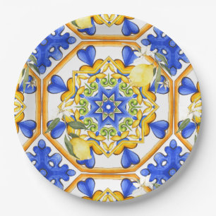 Siciliaanse stijl, citroenen, majolica papieren bordje