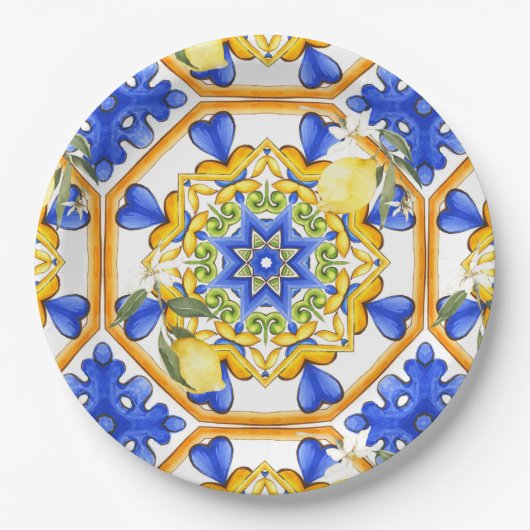 Siciliaanse stijl, citroenen, majolica papieren bordje (Voorkant)