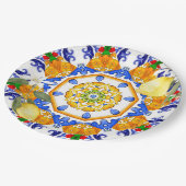 Siciliaanse stijl, citroenen, majolica papieren bordje (Gekanteld)