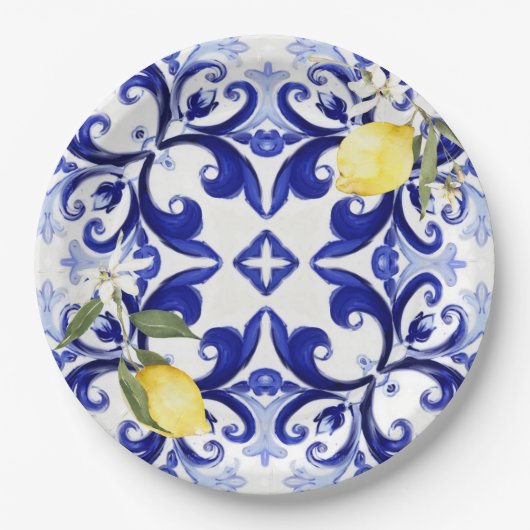 Siciliaanse stijl, citroenen, majolica papieren bordje (Voorkant)