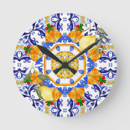 Siciliaanse stijl, citroenen, majolica ronde klok