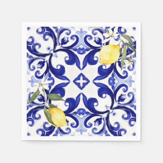 Siciliaanse stijl, citroenen, majolica servet (Voorkant)
