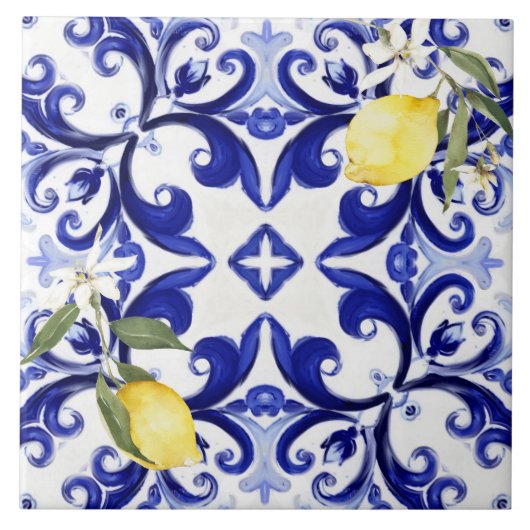Siciliaanse stijl, citroenen, majolica tegeltje (Voorkant)