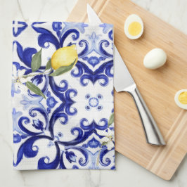 Siciliaanse stijl, citroenen, majolica theedoek