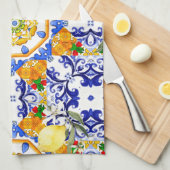 Siciliaanse stijl, citroenen, majolica theedoek (Quarter Fold)