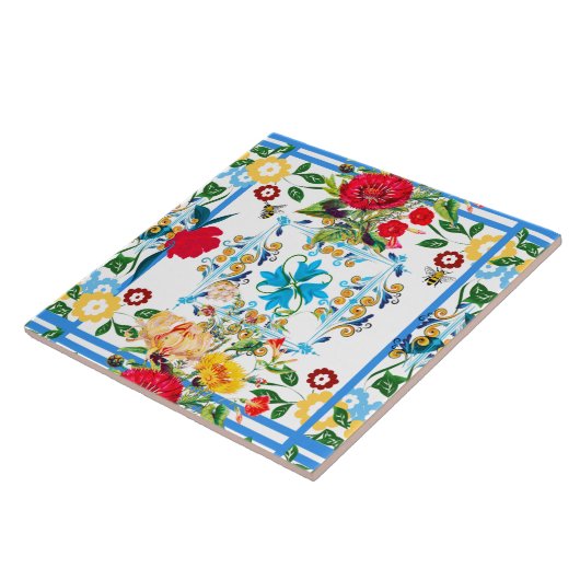 Siciliaanse stijl,majolica,citroenen tegeltje (Zijkant)