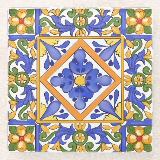 Siciliaanse stijl, majolica, zomer, kleurrijk patr glazen onderzetter (Voorkant)