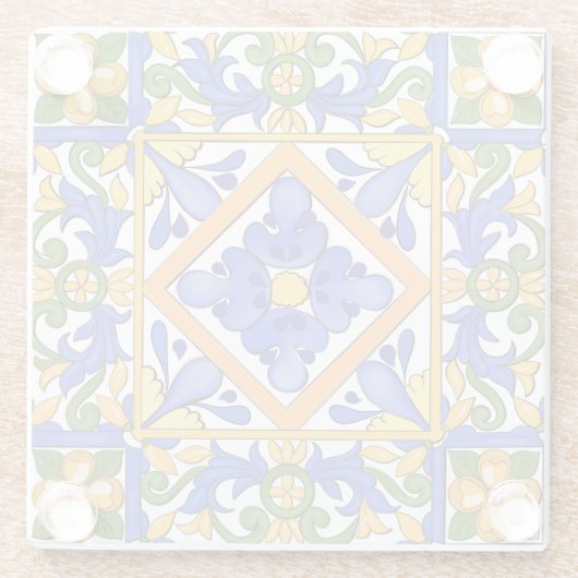 Siciliaanse stijl, majolica, zomer, kleurrijk patr glazen onderzetter (Achterkant)