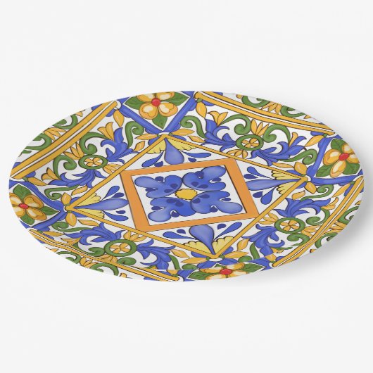 Siciliaanse stijl, majolica, zomer, kleurrijk patr papieren bordje (Gekanteld)