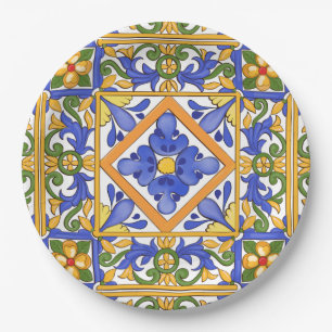 Siciliaanse stijl, majolica, zomer, kleurrijk patr papieren bordje