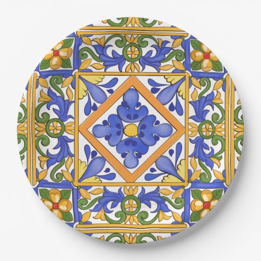 Siciliaanse stijl, majolica, zomer, kleurrijk patr papieren bordje (Voorkant)