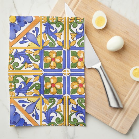 Siciliaanse stijl, majolica, zomer, kleurrijk patr theedoek (Quarter Fold)