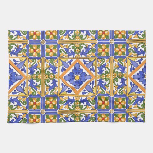 Siciliaanse stijl, majolica, zomer, kleurrijk patr theedoek (Horizontaal)