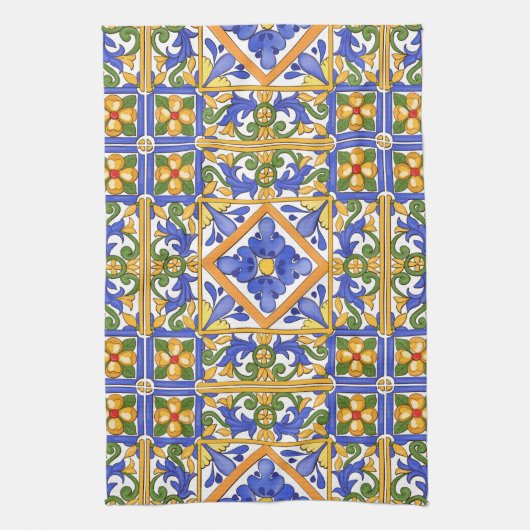 Siciliaanse stijl, majolica, zomer, kleurrijk patr theedoek (Verticaal)