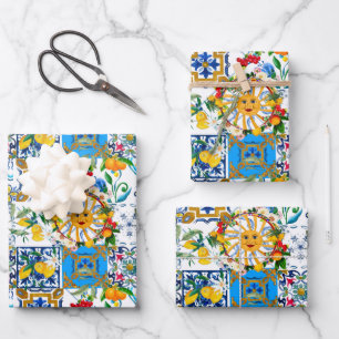 Siciliaanse stijl, zomerkunst, citroenen inpakpapier vel