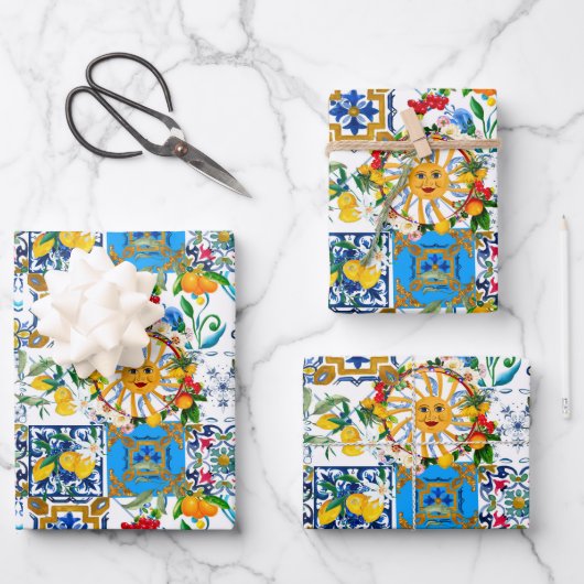 Siciliaanse stijl, zomerkunst, citroenen inpakpapier vel (Voorkant)