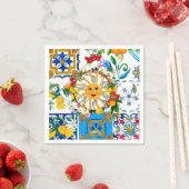 Siciliaanse stijl, zomerkunst, citroenen servet (Insitu)