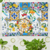 Siciliaanse stijl, zomerkunst, citroenschort theedoek (Gevouwen)