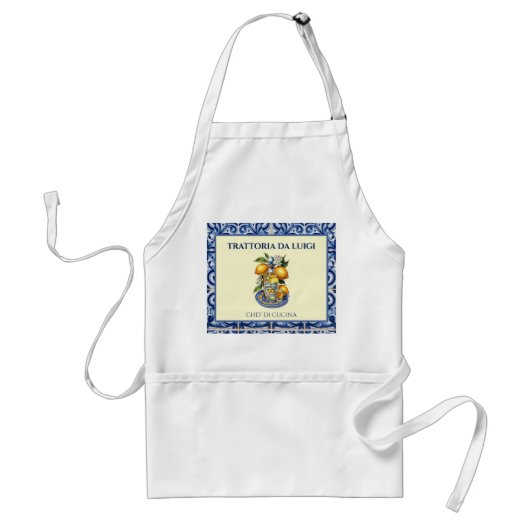 Siciliaanse Tegel Limoncello Witte Restaurant Chef Standaard Schort (Voorkant)