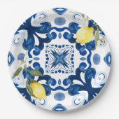 Siciliaanse tegels, majolica, citroen, papieren bordje (Voorkant)