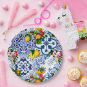 Siciliaanse tegels, majolica,citroenen,citrusvruch papieren bordje (Feest)