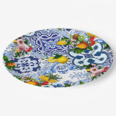Siciliaanse tegels, majolica,citroenen,citrusvruch papieren bordje (Gekanteld)