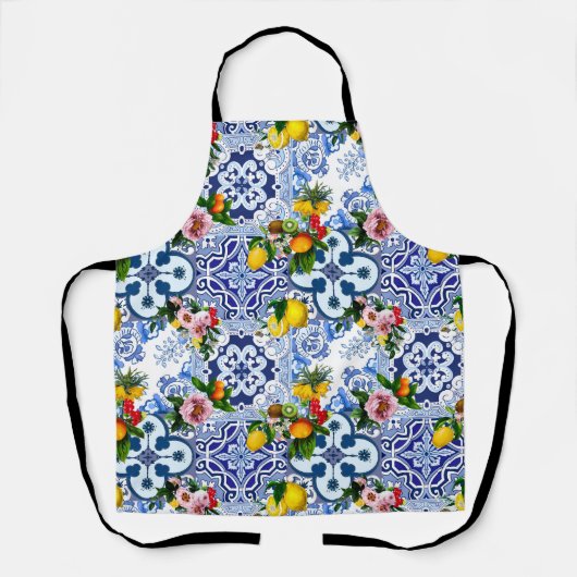 Siciliaanse tegels, majolica,citroenen,citrusvruch schort (Voorkant)