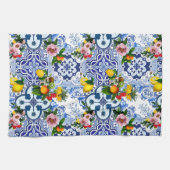 Siciliaanse tegels, majolica,citroenen,citrusvruch theedoek (Horizontaal)