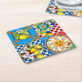 Siciliaanse tegels, majolica, citroenen kartonnen onderzetters (Schuin)
