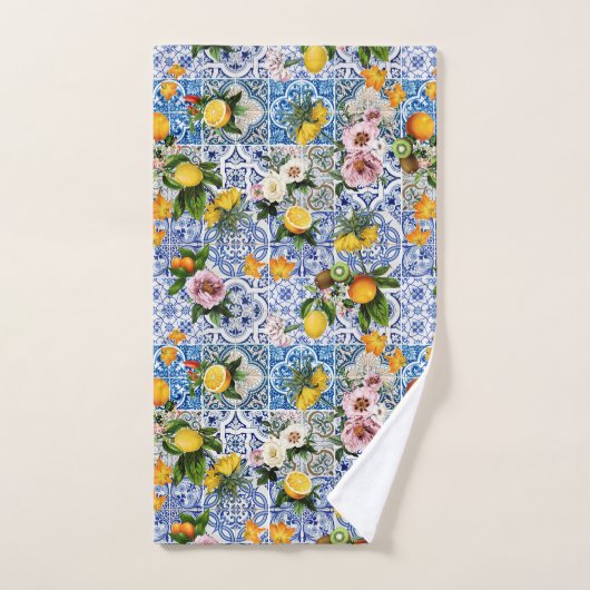 Siciliaanse tegels met bloemen en citroen bad handdoek (Handdoek)