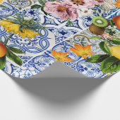Siciliaanse tegels met bloemen en citroen cadeaupapier (Hoek)