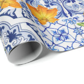Siciliaanse tegels met bloemen en citroen cadeaupapier (Rol Hoek)