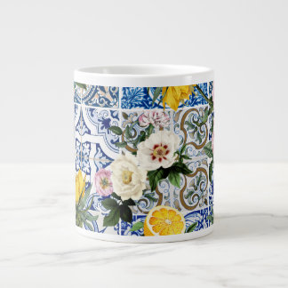 Siciliaanse tegels met bloemen en citroen grote koffiekop