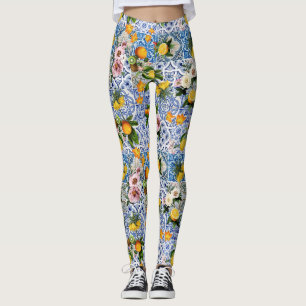 Siciliaanse tegels met bloemen en citroen leggings