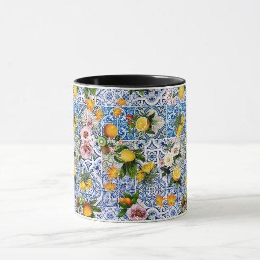 Siciliaanse tegels met bloemen en citroen mok (Midden)
