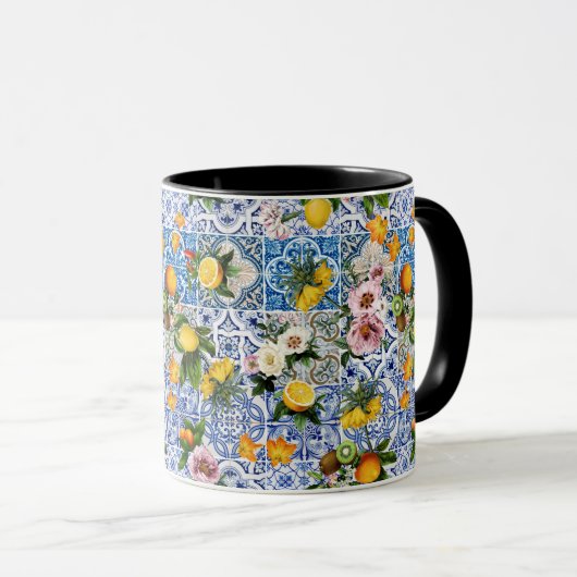 Siciliaanse tegels met bloemen en citroen mok (Voorkant rechts)