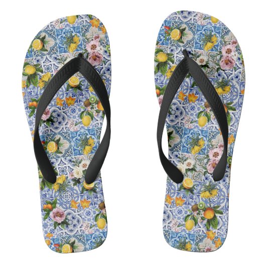 Siciliaanse tegels met bloemen en citroen teenslippers (Voetbed)