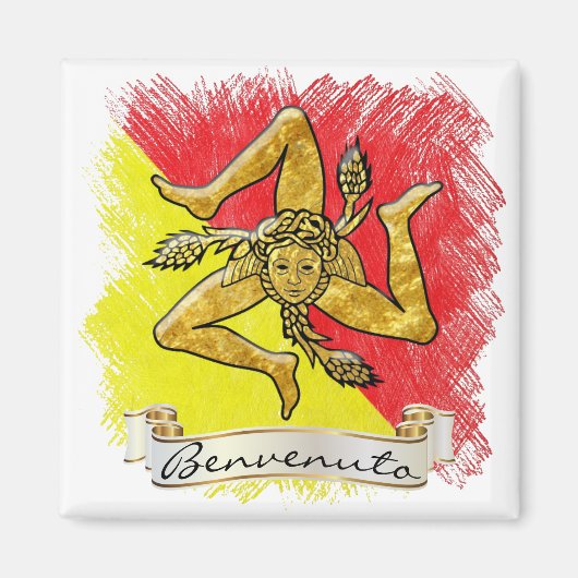 Siciliaanse Trinacria Benvenuto Magneet (Voorkant)