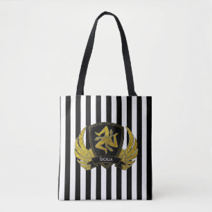 Siciliaanse trinacria Black Gold Bold Stripe Tote Bag