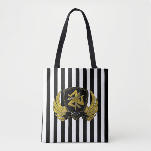 Siciliaanse trinacria Black Gold Bold Stripe Tote Bag (Voorkant)