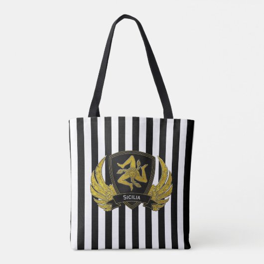 Siciliaanse trinacria Black Gold Bold Stripe Tote Bag (Achterkant)