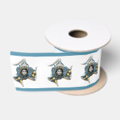 Siciliaanse Trinacria blauwe rand wit Satijnen Lint (Spoel)