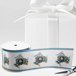 Siciliaanse Trinacria blauwe rand wit Satijnen Lint