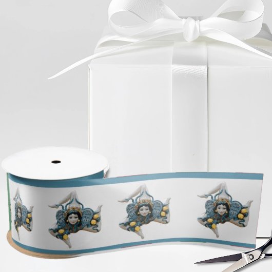 Siciliaanse Trinacria blauwe rand wit Satijnen Lint