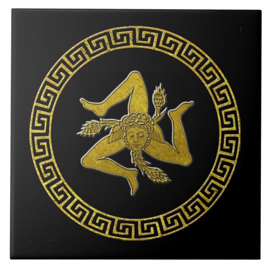 Siciliaanse Trinacria en Griekse sleutel Tegeltje (Voorkant)