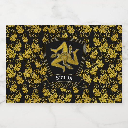Siciliaanse Trinacria Gold Leaves Jouw tekst Likeurfles Etiket (Enkel label)