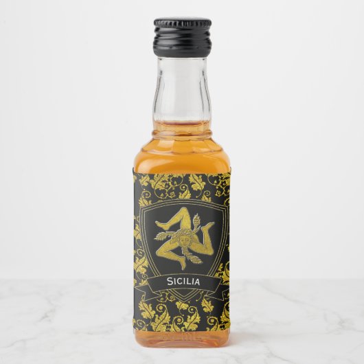 Siciliaanse Trinacria Gold Leaves Jouw tekst Likeurfles Etiket (Voorkant)